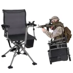 360° Swivel Hunting Chair, Portable Deer Blind Chair Sniper Seat with Adjustable Shooting Rest, Extendable Aluminum Legs & Carrying Strap for Camping