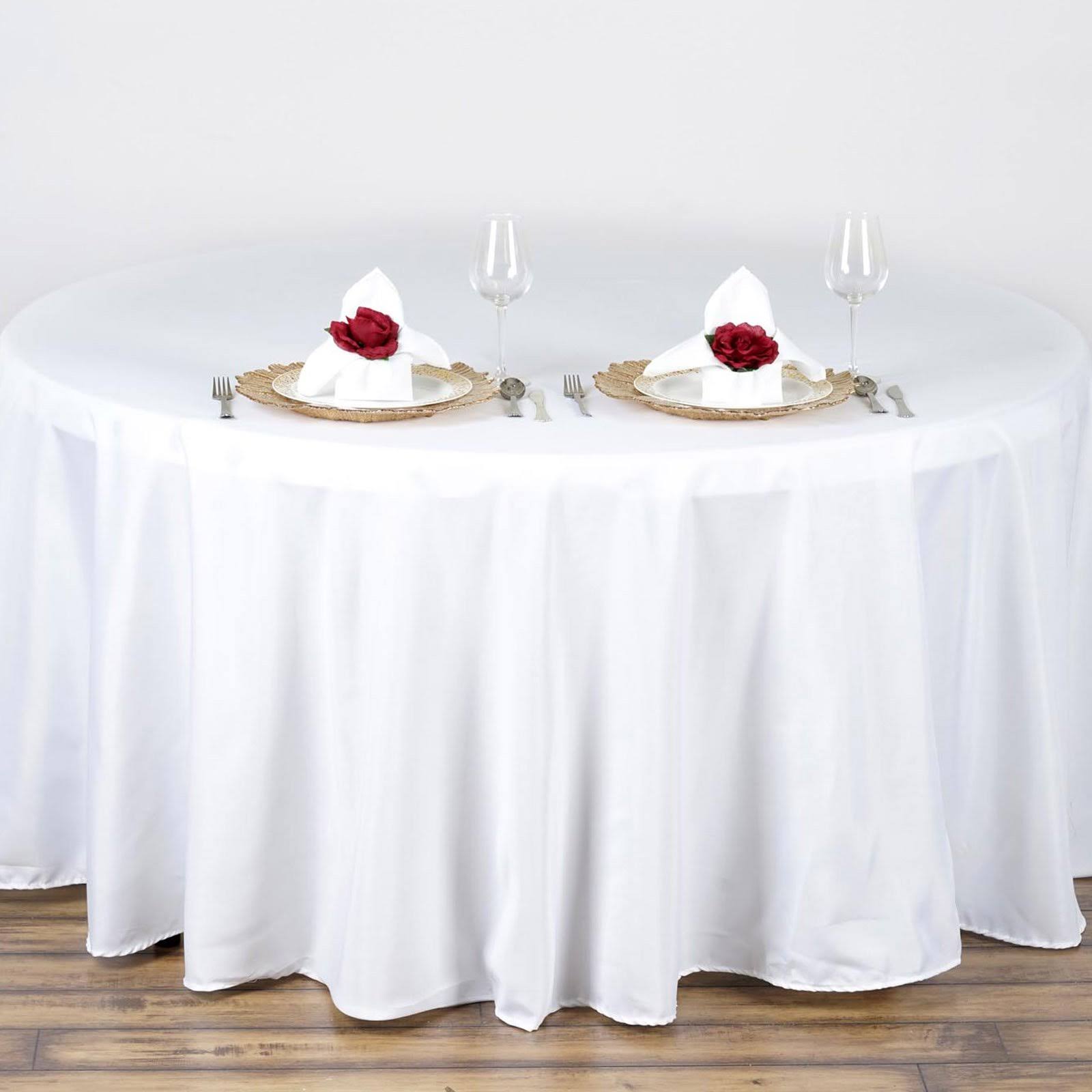 fc085cf1e2b77d23fb80144e1a37c06cbe8af4e5569ee72ec79241dc1a1f693e.jpg Tableclothsfactory 90 inch White Round Tablecloth - Linens Polyester Table Cloth, Stain and Wrinkle Resistant Washable Table Cover for Wedding, - Image 1