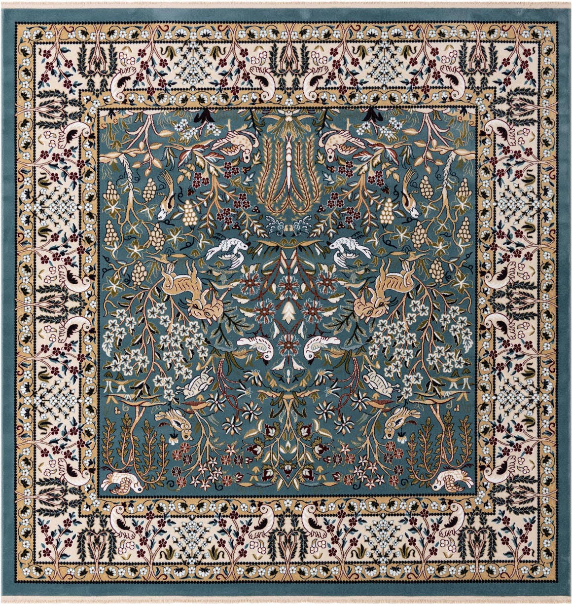 fc4126f490d3e58135c696b58b311d10f89819fd961911b57ad10b6ff44a270d.jpg eSale Nain Design 6 ft Square Blue Floral Area Rug - Image 1