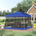 Outsunny 12' x 12' Pop Up Canopy, Foldable Canopy Tent with Carrying Bag, Mesh Sidewalls and 3-Level Adjustable Height - Blue