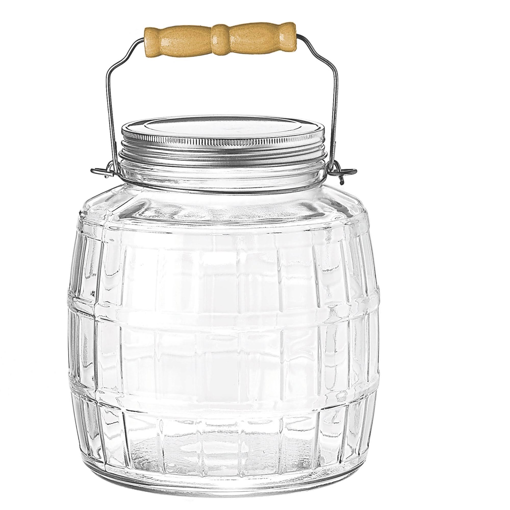 fc65cb77a941b8b941e1a9ca72edae9f2cdda86afb1ddb47b217a0ebc225a7a2.jpg Anchor Hocking 1 Gallon Glass Barrel Jar with Lid - Image 1