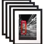Americanflat 11x14 Black Picture Frame with Shatter-Resistant Glass - Displays 8x10 Photos with Mat or 11x14 Without Mat - 4 Pack