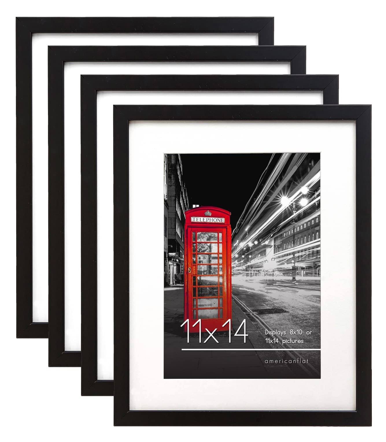 fc77a97b3d56af1d00c29c0c1693cc09acbace99a274d1de1c2a6991dd55597b.jpg Americanflat 11x14 Black Picture Frame with Shatter-Resistant Glass - Displays 8x10 Photos with Mat or 11x14 Without Mat - 4 Pack - Image 1