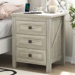 IDEALSOUL Nightstand, Bedside Table with Charging Station, Farmhouse 3 Drawer Nightstand Rustic Night Stand End Tables for Bedroom Living Room, Gray