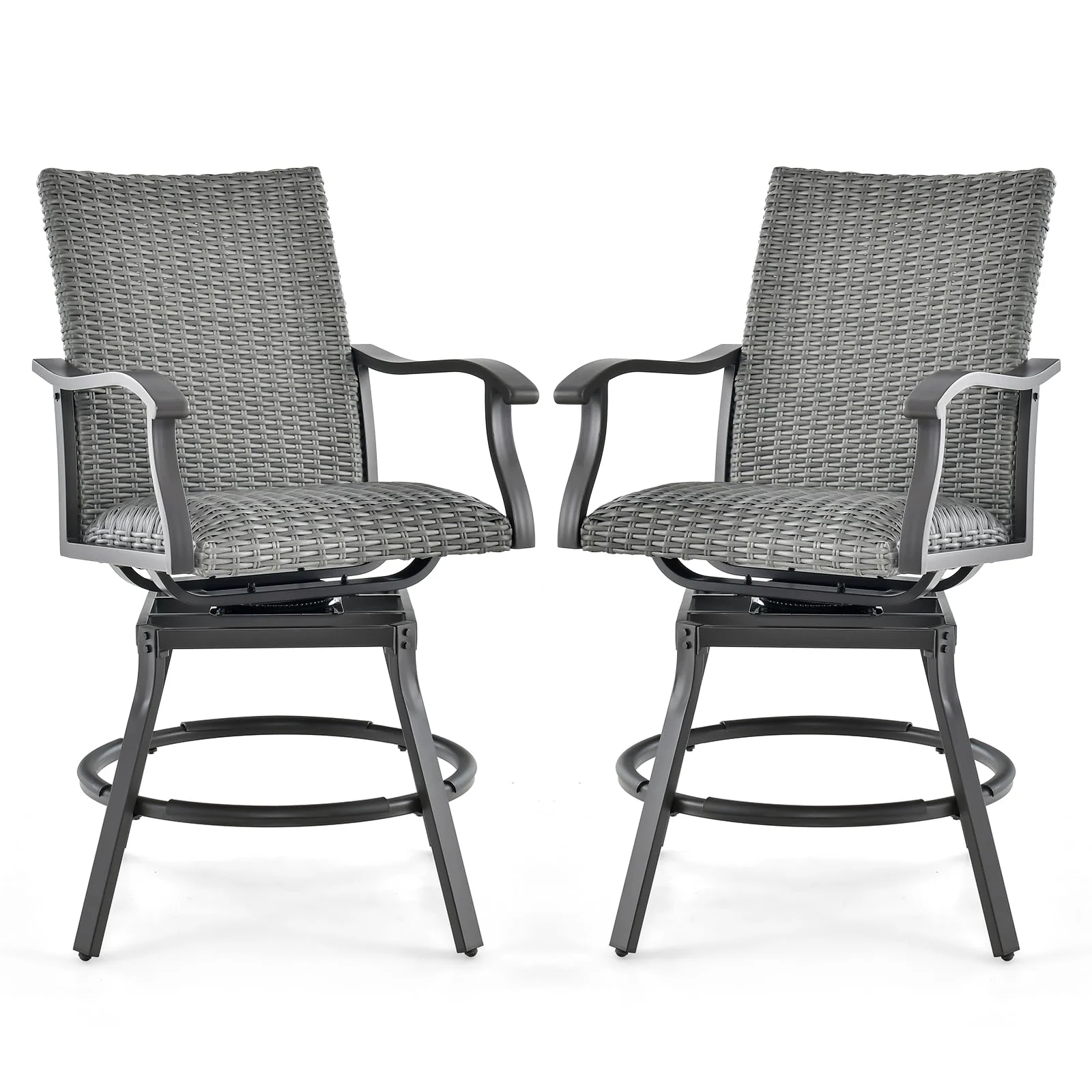 fc952ef0fb3ad14ebc42c3596da9ca9225b3ffb3a18dfec8b5c5f6c3198e9e55.webp Tangkula Patio Swivel Bar Chairs Set of 2, Aluminum 360 Swiveling Bar Height Chair with 4D Air Fiber Cushion - Image 1