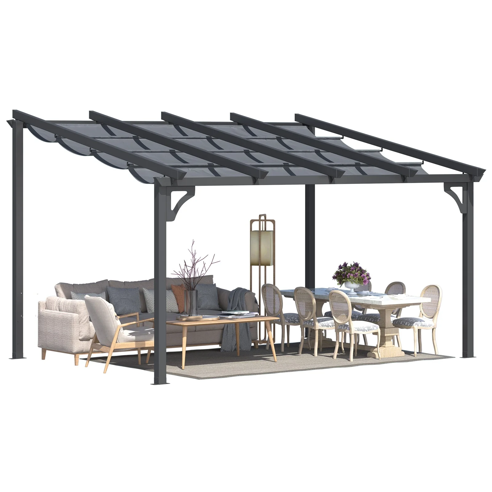 fca8dee4195f9b054211ff38154b57964d608af69c1d3b2b6e197da46d7b74cc.webp AECOJOY 14' x 10' Gazebo for Patio, Retractable Pergola with Adjustable Sun Shade Canopy Roof - Image 1
