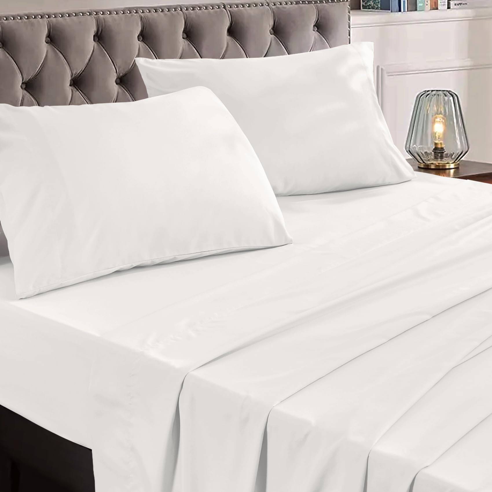 fca9ec68468f222b321c4504ed067e44b21102465a88dc54359f41947601d28f.jpg Anne Klein Luxurious 4pc King Size Sheet Set - Breathable, Cooling & Hotel Quality Sheets for Men and Women - Deep Pocket, Easy-Fit, and Wrinkle-Free - Image 1