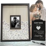 Campoli Creations Wedding Guest Book Alternative, Registry Item,12x16 Picture Frame, 65 Pcs Welcome Sign, Gift, White Hearts, Baby Shower Registry,