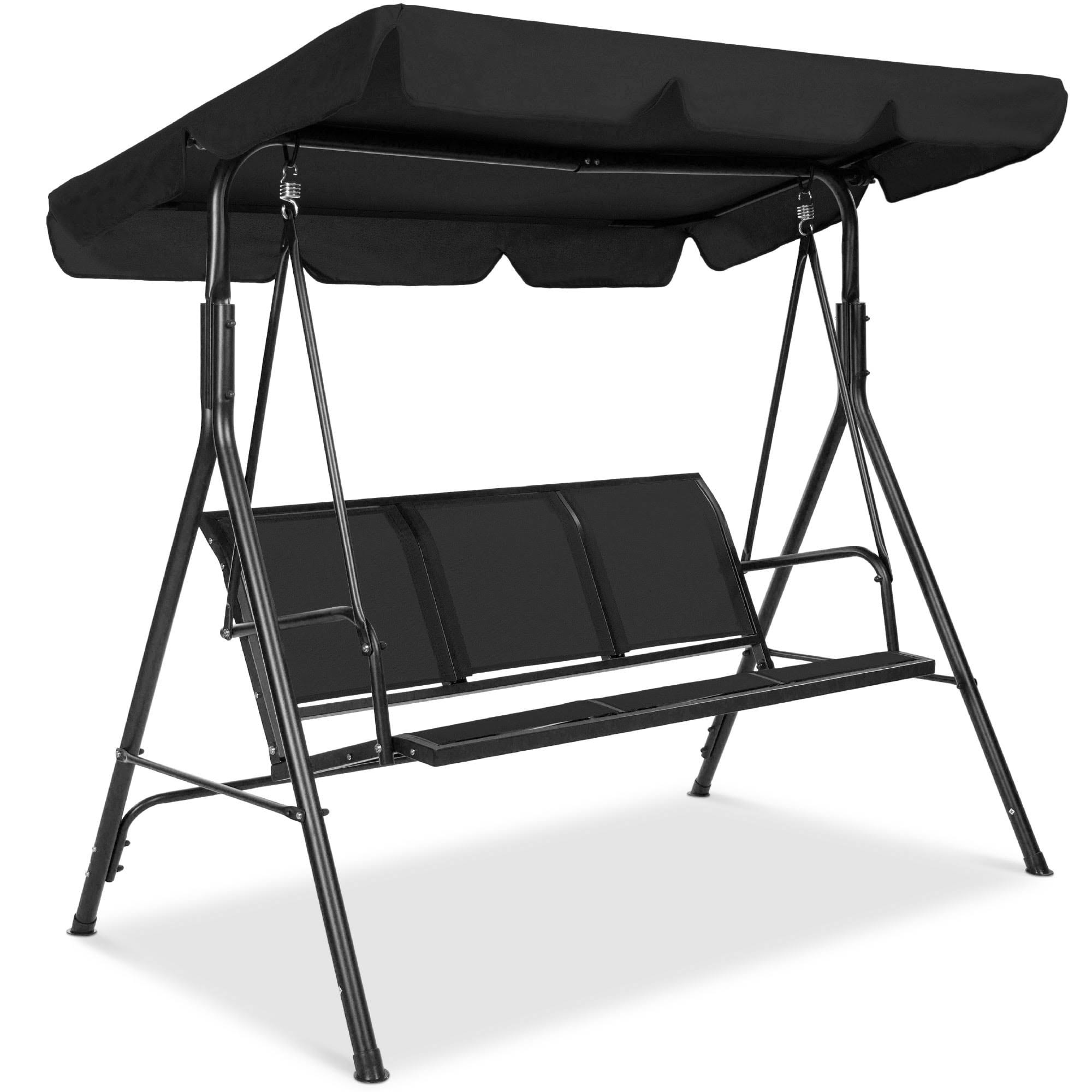 fcb4929c784ee5c61fe7d580fdd585234b5e731d3fdf5295ae7cdb7c7d444729.jpg Best Choice Products 2-Seater Outdoor Adjustable Canopy Swing Glider Patio Bench w/ Textilene, Steel Frame - Black - Image 1