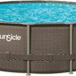 Funsicle 16ft x 48in Round Oasis Designer Above Ground Pool. Dark Double Rattan with SkimmerPlus Filter Pump & Ladder - MadeInUSA