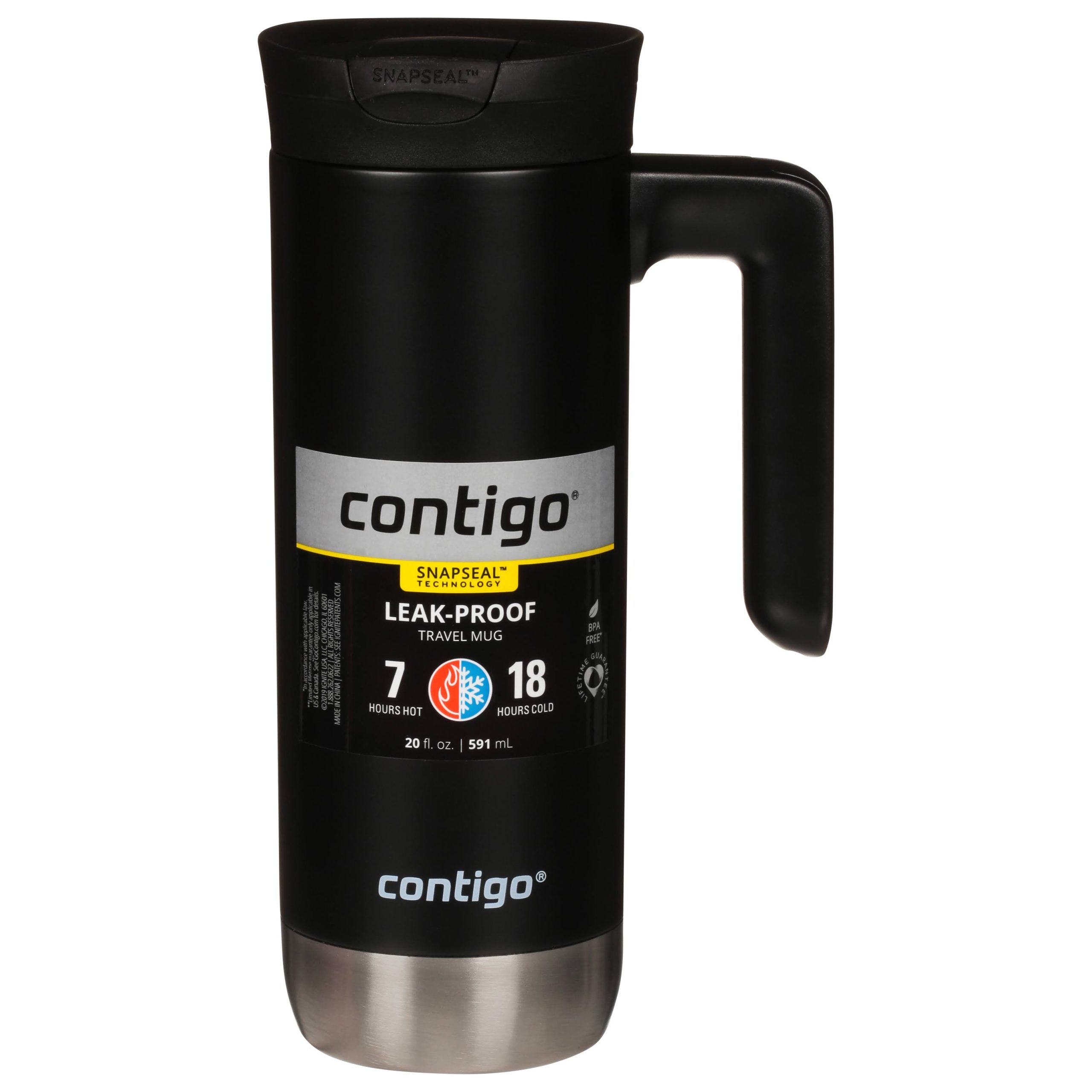 fcc10c3e2aad5413045bf92bab5531b05b94d01df19de3301c1639d0d99e449d.jpg Contigo Snapseal Technology Travel Mug, Superior Snapseal 2.0, Stainless Steel, Licorice, 20 Ounces - Image 1