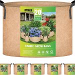 iPower 20-Gallon 5-Pack Grow Bags Fabric Aeration Pots Container with Strap Handles for Nursery Garden and Planting(Tan)