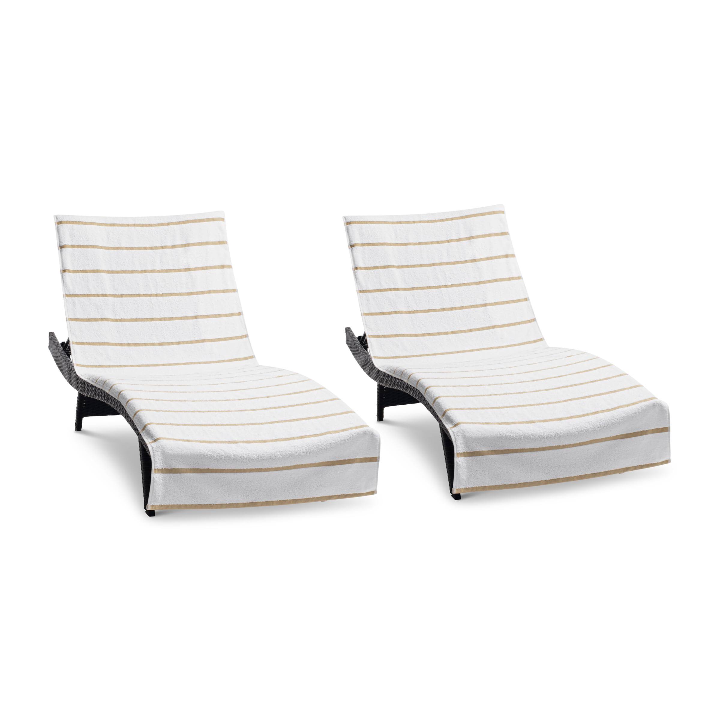 fd3ce07034f6b780056e57dc37ec58f17e723e5f78f2f187b28103e6aed17ee6.jpg Las Rayas Pool Lounge Chair Cover 2-Pack with Fitted Top Pocket Extra Long 30x85 in. - Image 1