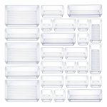 Seseno 25 Pcs Drawer Organizer Set Dresser Desk Drawer Dividers - 4 Size Bathroom Vanity Cosmetic Makeup Trays - Multipurpose Clear Plastic Storage