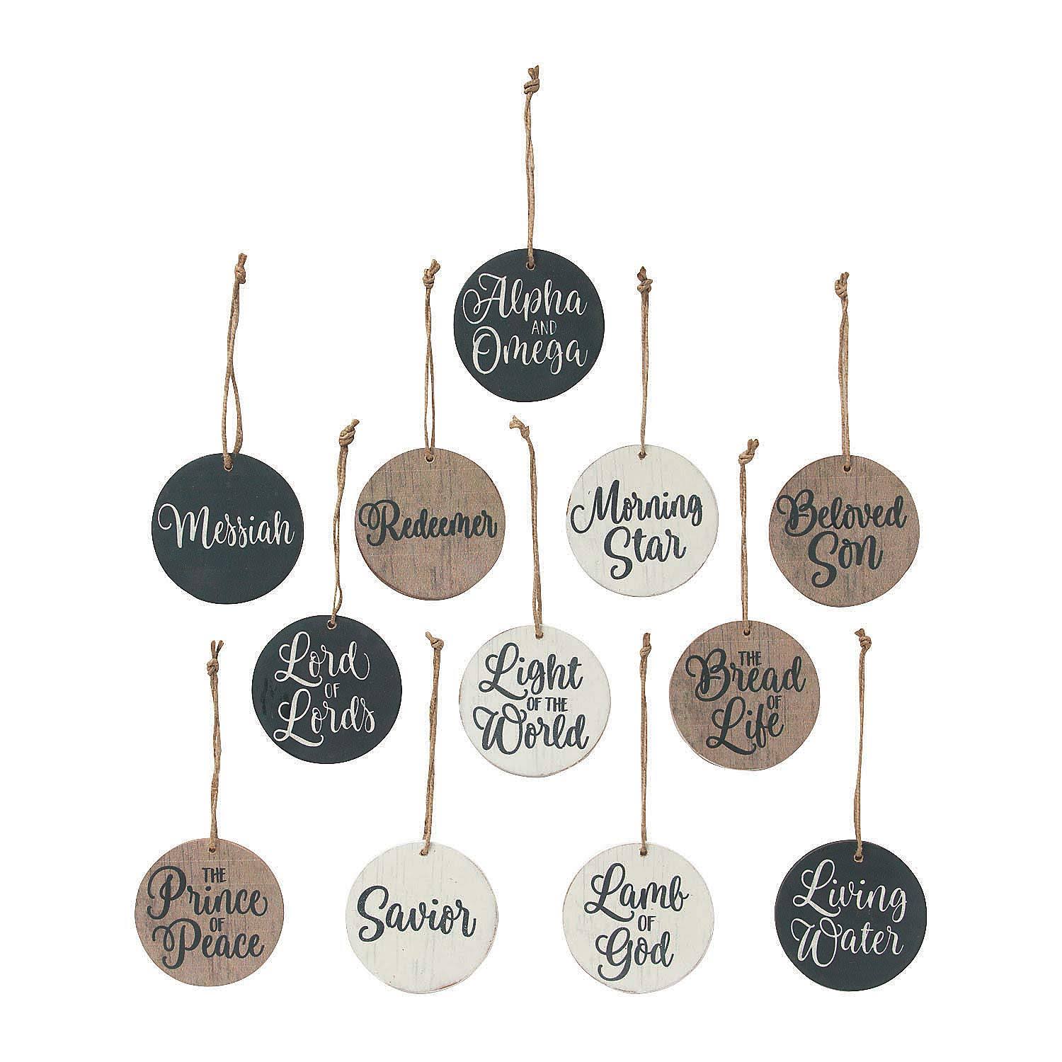 fda3cd326c98aecbd1fbc9c39ca7d7f86fd2e9f8dde9b4fc9e1c7b36effb5e67.jpg Names of Jesus Christmas Ornaments, Home Decor, Christmas, 12 Pieces - Image 1