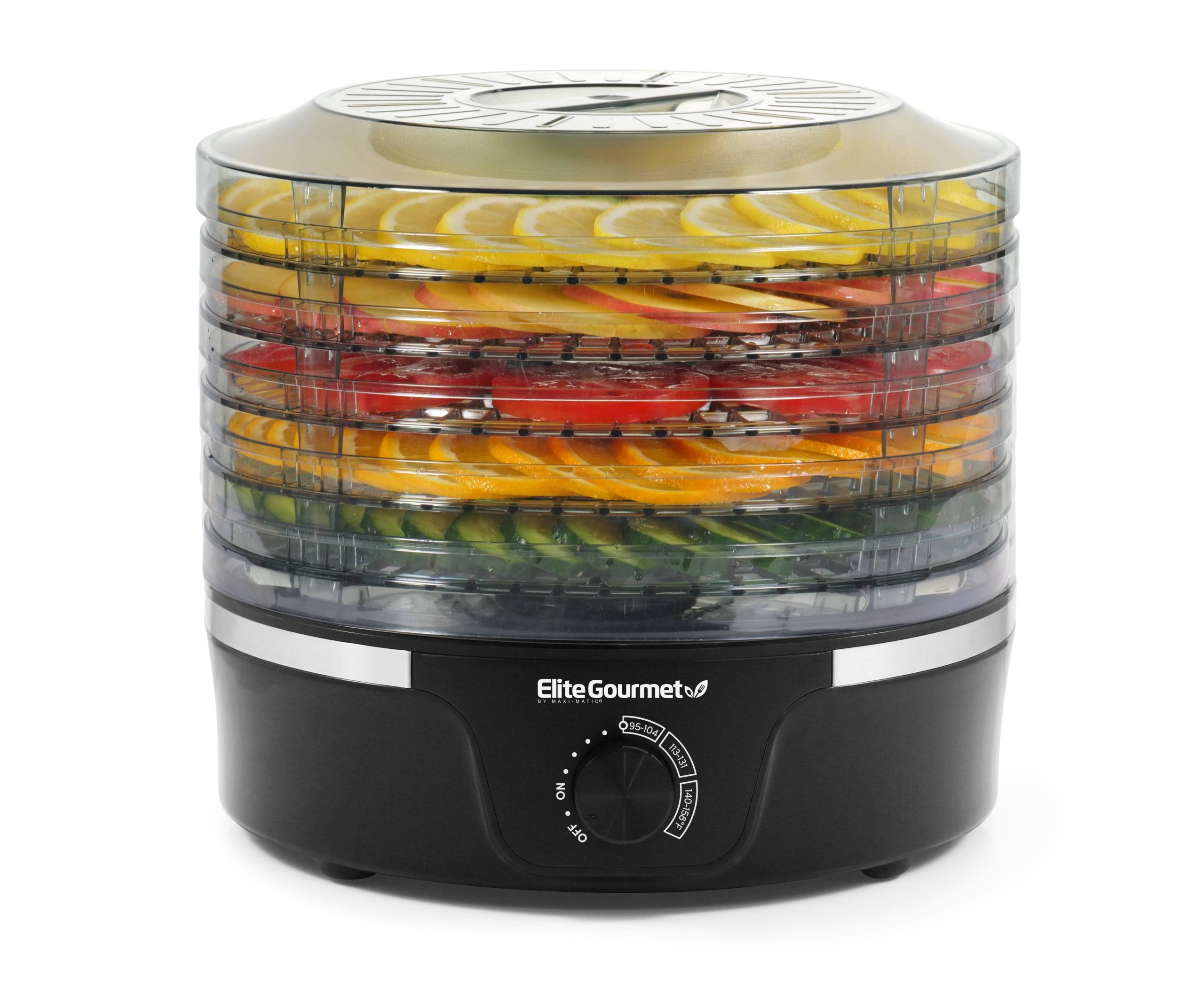 fdd8cce507aacbcb3178168ecace8efb1dc3fad29143b0bb51c3280f85bc8395.jpg Elite Gourmet 5-Tier Food Dehydrator with Adjustable Temperature Dial - Image 1