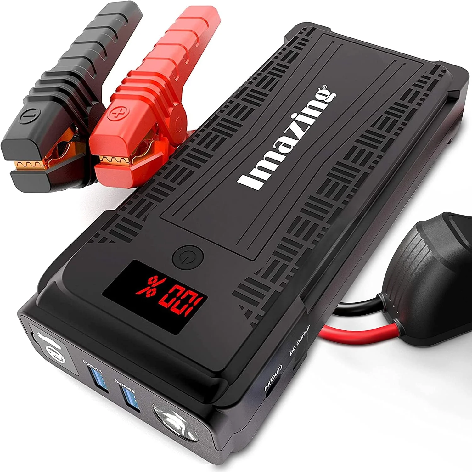 fdff71e4931bec55f3aded948b781fe430f270d490e0b2423606d9ea098acb26.webp Imazing Portable Car Jump Starter - 2500A Peak 20000mah (up to 8 L Gas/8 L Diesel Engine) 12V Auto Battery Booster Portable Power Pack with LCD Display, QC 3.0 and LED Light - Image 1