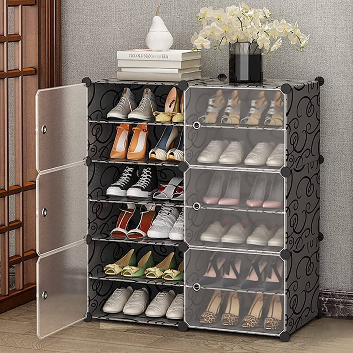 fe0a1b92eca73bf412c8de3cfffe7e0d98adbd75c75aff810d0c41a631dd8987.jpg Shoe Rack Storage Cabinet with Doors, Portable Shoes Organizer,Expandable Standing Rack, Storage Boots,Slippers,Shoes for Closet Hallway Bedroom - Image 1