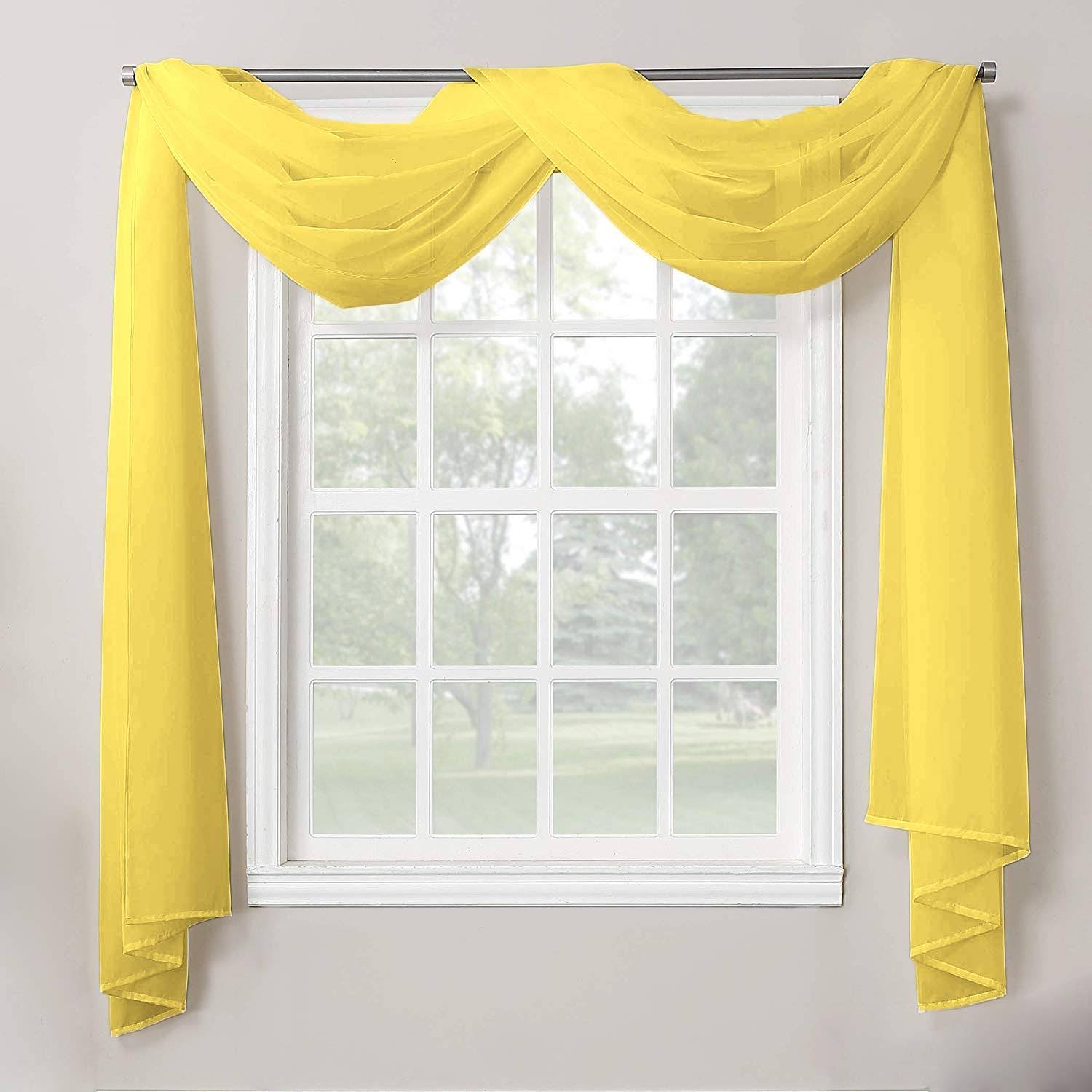 fe4c247496ff441f403f3ab2f27b9ec0194c27999420c9fb7b1174711690c5d9.jpg Decotex 1 Piece Sheer Voile Home Decor Fully Hemmed Scarf Valance Swag Topper (37 inch x 216 inch, Yellow) - Image 1