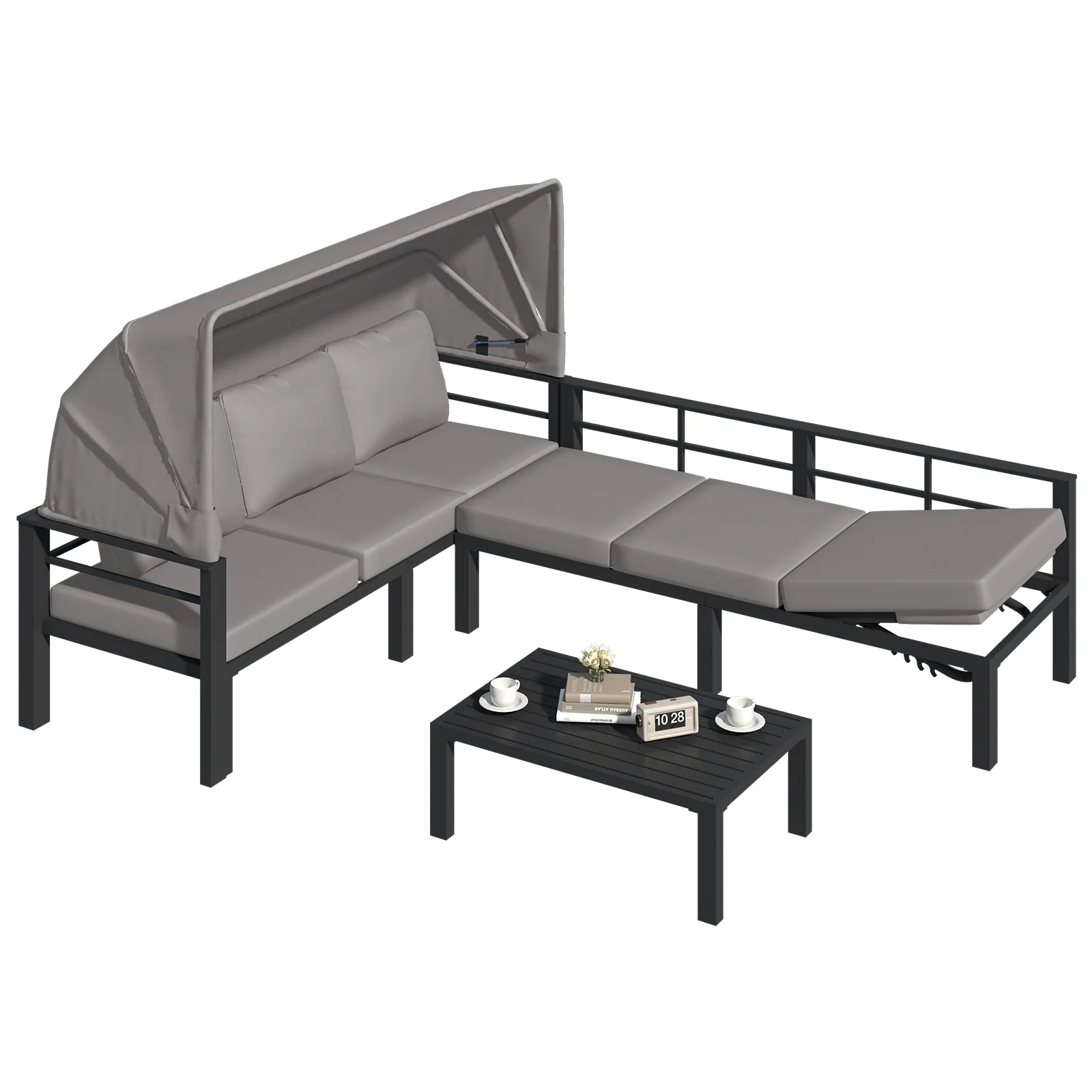 fe736c6d040e30ac00f143f4ccc5fc39aa3c24de7556086a6dd305d159862db6.webp AECOJOY Patio Furniture Set with Retractable Canopy&2 Adjustable Backrests, Outdoor Conversation Set, Grey - Image 1