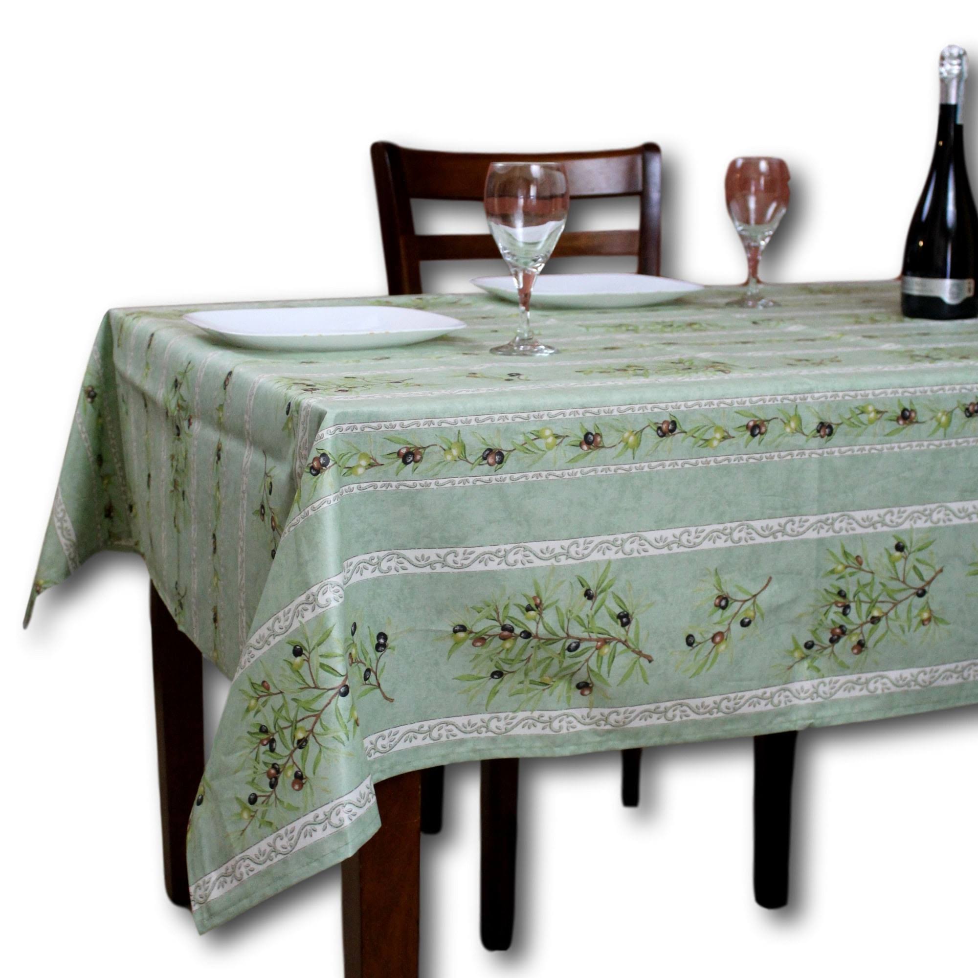 fe94bff2c5d4ac28c2d2a440576e311115053eb599ba378eb2610c2ae74cd383.jpg La Cigale Wipeable Tablecloth Spillproof Acrylic Coated Floral Cotton French Provencal Tablecloth for Rectangle Tables 60 x 78 Inches Green Olive - Image 1