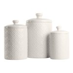 10 Strawberry Street Hampton Embossed 3 Piece Ceramic Canister Set (White)