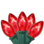 Northlight Set of 25 Transparent Red C7 Christmas Lights 12" Spacing - Green Wire