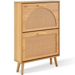 VEVOR Shoe Storage Cabinet for Entryway, 23.6" D x 6.6" W x 34.5" H, Wood Color