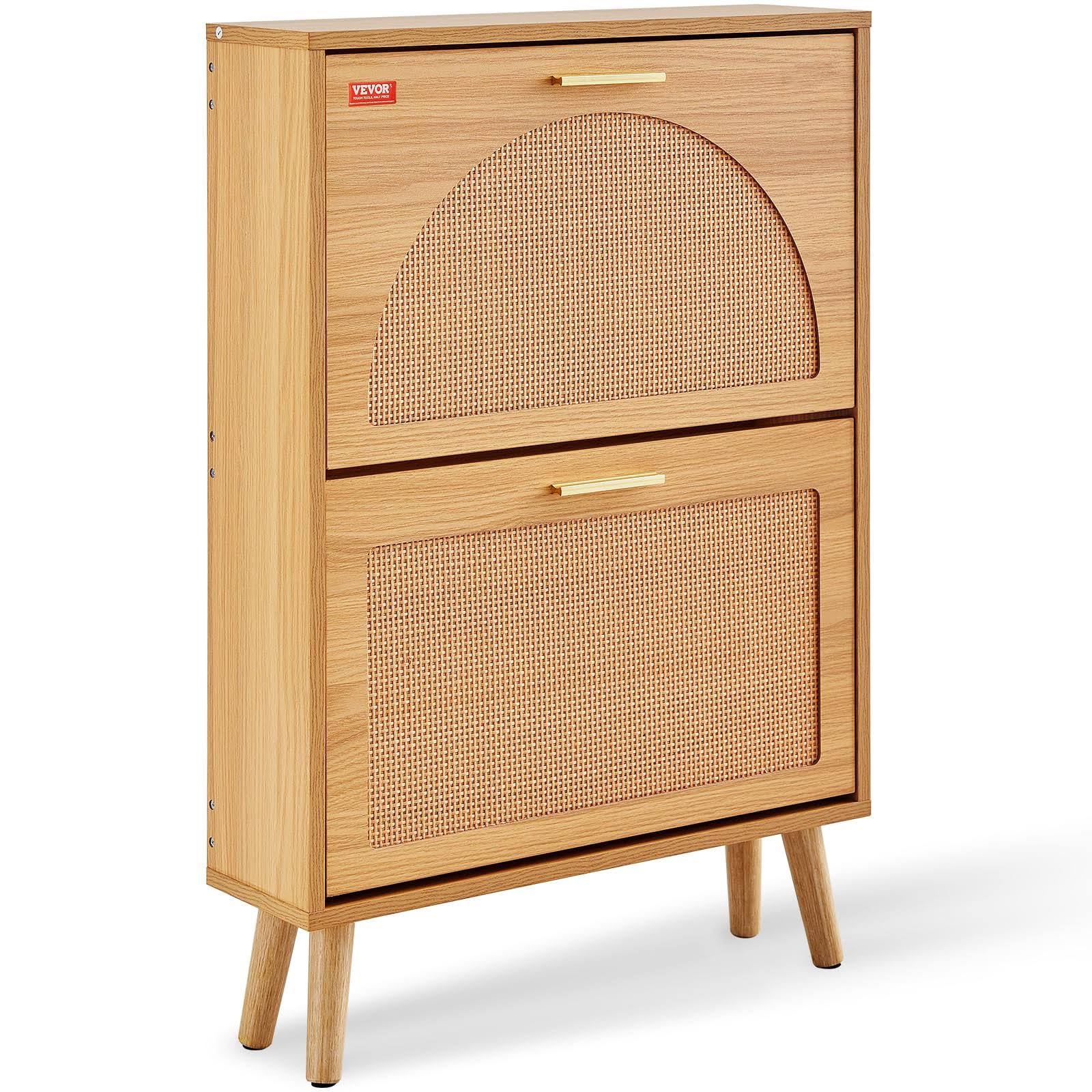 ff27ea0e2f45d584d7e39628674cbc6278f9687b2658748451b74dc7ace60aed.jpg VEVOR Shoe Storage Cabinet for Entryway, 23.6" D x 6.6" W x 34.5" H, Wood Color - Image 1