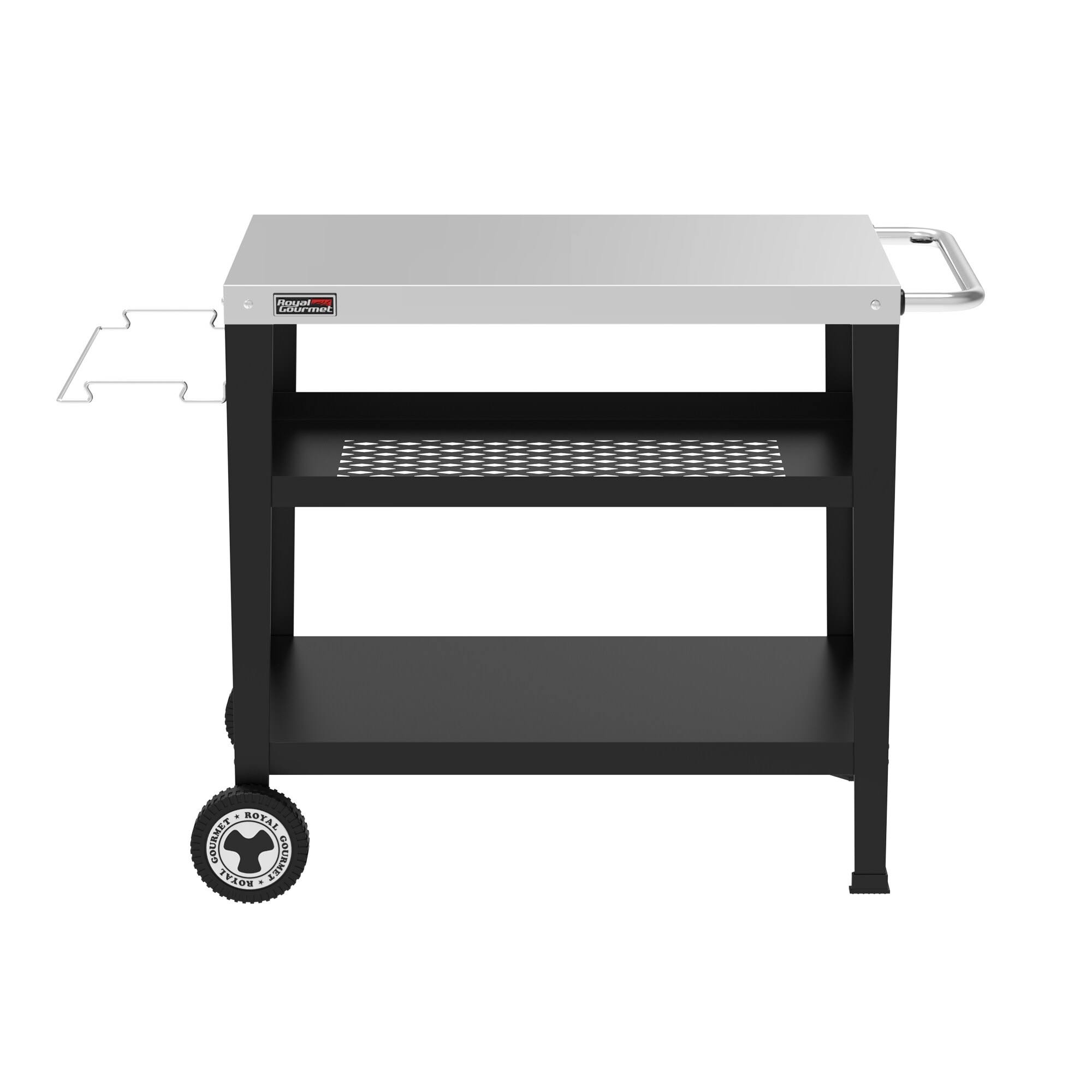 ff4ff923f07e8632bc397ca09ec0a4adf01cebd1bca001f83d5ff2fe6df0cdf2.jpg Royal Gourmet PC3404S Movable 3-Shelf Grill Table with Removable Trash Bag Holder - Image 1