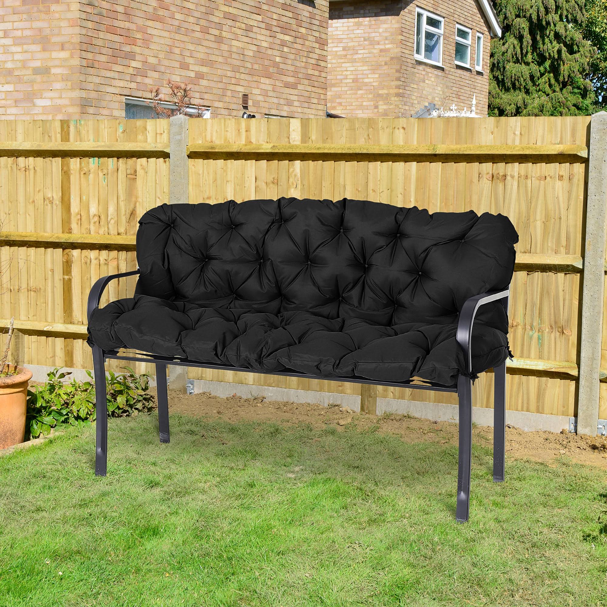ff928dfba09c0b8445ee5fb6e7faf740e805a141c41704f1c391214d44bac9d6.jpg Outsunny 3 Seater Outdoor Seat Pads Bench Swing Chair Replacement Cushions Backrest for Patio Garden - Black - Image 1