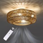 Gutenliter 20" Woven Caged Low Profile Bladeless Ceiling Fan with Light and Remote, Farmhouse Flush Mount Boho Ceiling Fans Light, Enclosed