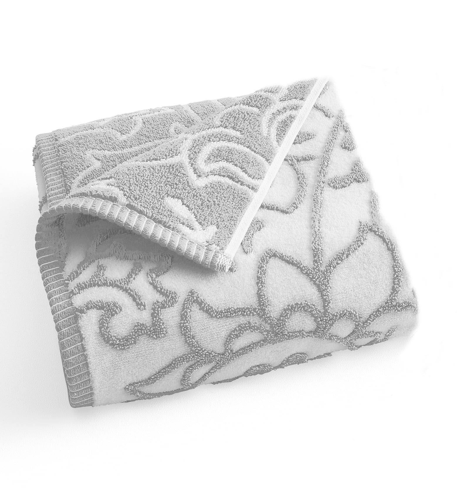 ffaa87f933893157aed2620deef4dc9dcd5738a4de3f25ec4563ed965ac38960.jpg Better Homes & Gardens Sheared Paisley Hand Towel, Soft Silver, White - Image 1