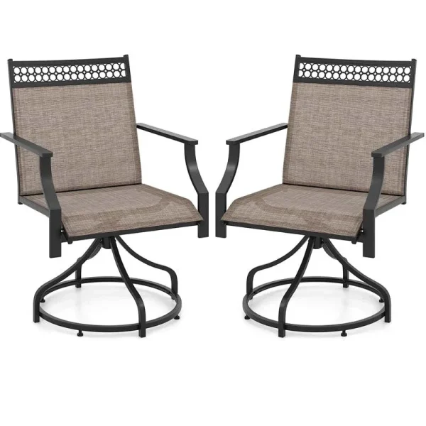 Outdoor Swivel Dining Chairs Set of 2/4 with Quick-Drying Fabric & Metal Frame, All-Weather Patio Chairs for Backyard Porch Lawn Garden