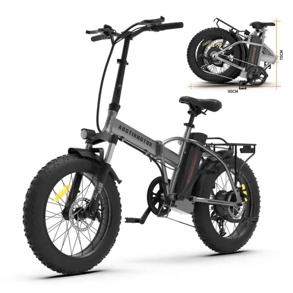 Aostirmotor Folding Electric Bike 20 in Fat Tire, with 750W Motor, 48V 12.5AH Removable Lithium Battery, Ebikes for Adults UL2849