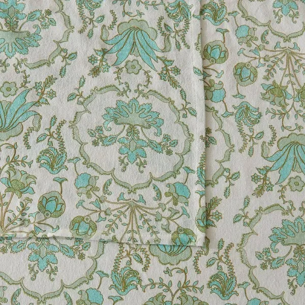 Patina Vie Maison 100% Turkish Cotton Flannel Vintage-Inspired Floral Sheet Set - Geo Floral - Aqua - Twin