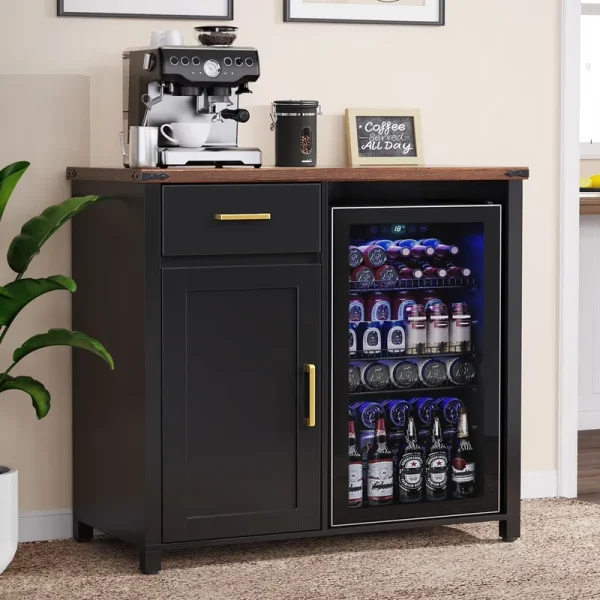 Coffee Bar with Mini Fridge Space, Mini Fridge Cabinet Stand for Dorm, Kitchen or Office