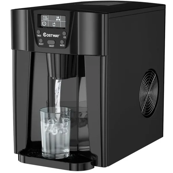 Costway 2 in 1 Ice Maker Water Dispenser Countertop 36lbs/24H LCD Display Portable Black