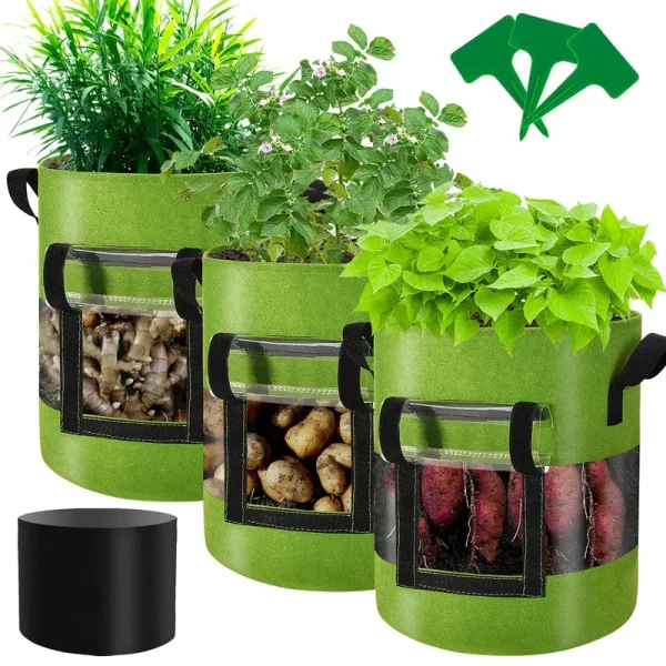 Florelf Visible Tomato/Strawberry/Sweet Potato/Carrot/Potato Grow Bags 7 Gallon 3-Pack, Heavy Duty Thickened Aeration Nonwoven Fabric Pots with