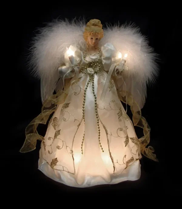 VCO 12" Lighted Cream & Gold Angel Christmas Tree Topper - Clear Lights