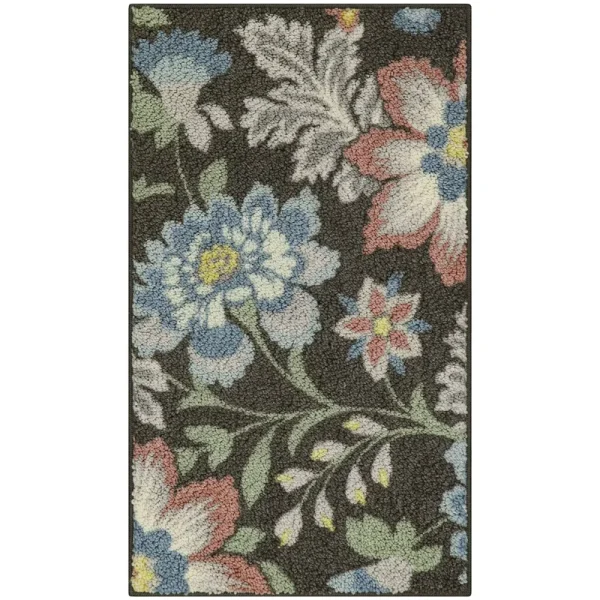Mainstays Farmhouse Oversized Floral Gray Multi Indoor Accent Rug, 1'8 inchx2'10 inch, Size: 1'8 inch x 2'10 inch