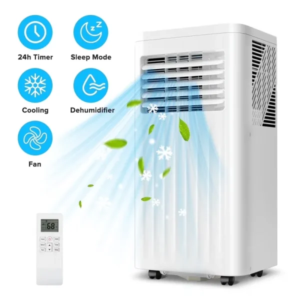 Auseo Portable Air Conditioner 8000 BTU Ashrae, Covers up to 350 Sq. Ft., 3 - in - 1 with Dehumidifier/Fan/Sleep Modes, Remote Control, 24 - Hour Timer
