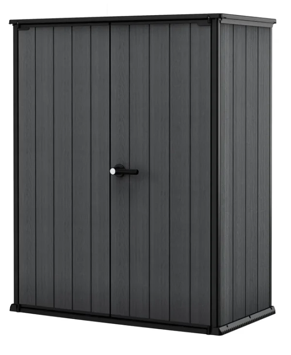 Keter Cortina Alto Vertical Durable Resin Outdoor Storage Shed with Heavy Duty Floor and Locking Latch Double Doors, Graphite