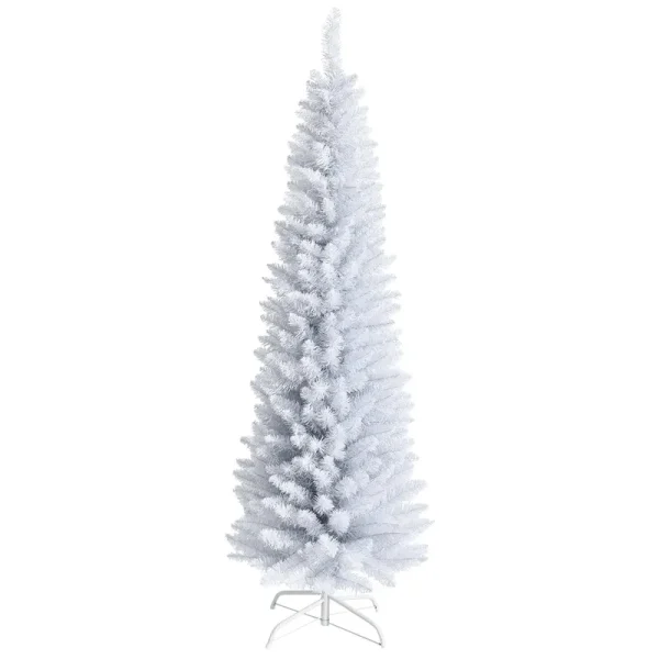 Costway 6ft Unlit Artificial Slim Pencil Christmas Tree with Metal Stand White