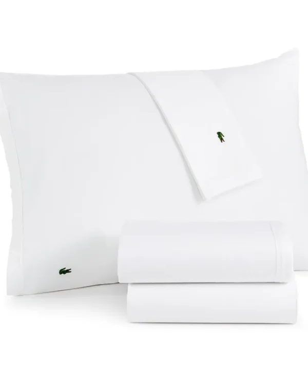 Lacoste 100% Cotton Percale Sheet Set Solid White Twin