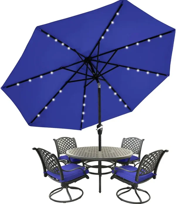 MASTERCANOPY Patio Umbrella with 32 Solar LED Lights -8 Ribs 11ft / Blue