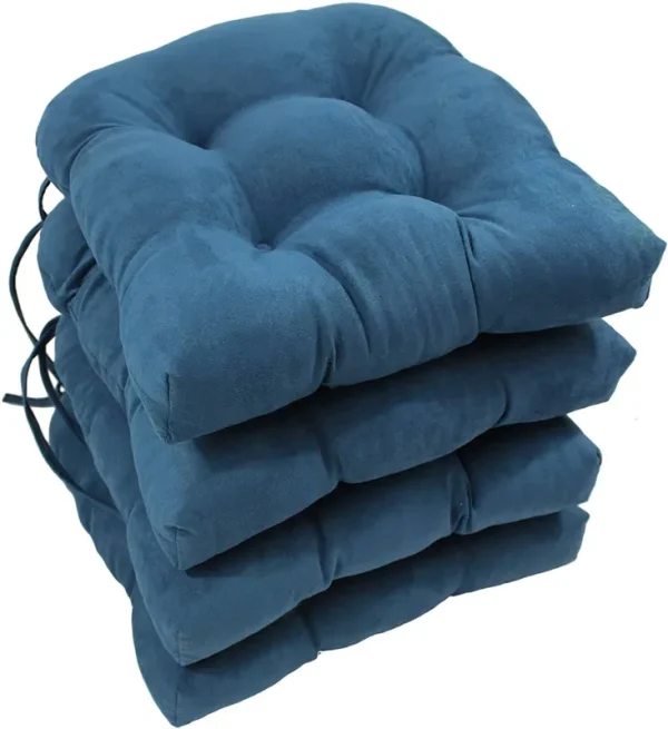 Blazing Needles 16" Solid Micro Suede U-Shaped Tufted Chair Cushions, Set of 4, Indigo