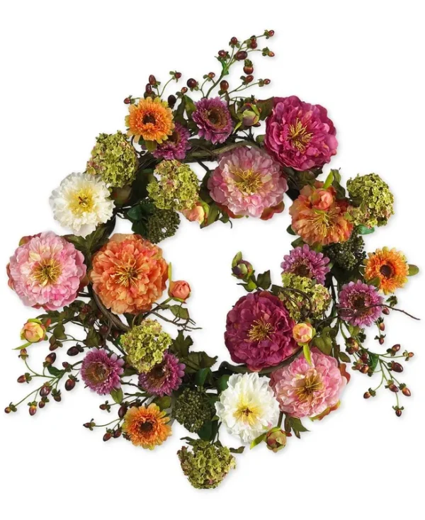 Nearly Natural 24-in. Peony Wreath - Mixed