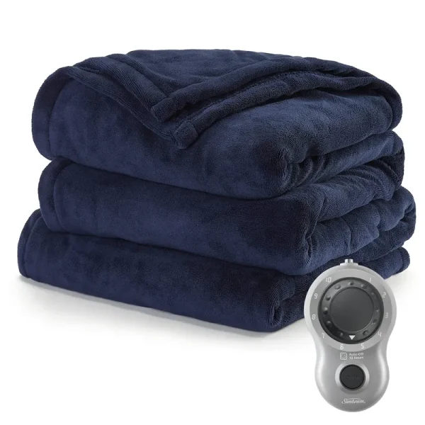 Sunbeam Heated Electric Blanket, Bedding, Twin, Microplush, Poseidon Blue