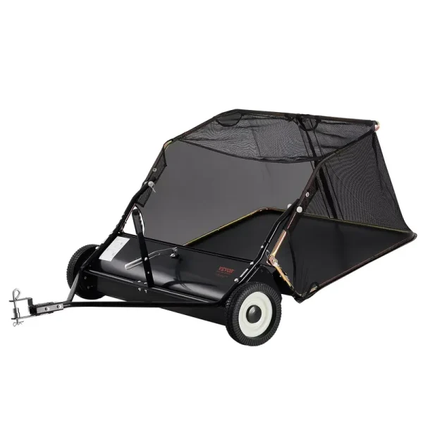VEVOR 42 - Inch Lawn Sweeper Tow Behind, 12 Cu.ft. Large Pull Behind Grass Sweeper, Heavy Duty Leaf & Grass Collector with Dumping Rope Design, Adjustable Sweeping Height for Picking up Debris & Grass